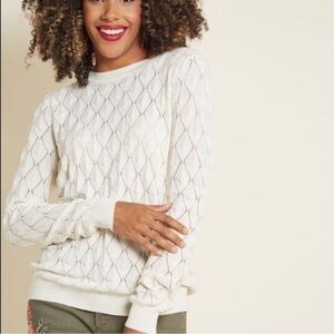 ModCloth - Looking Lively Geometric Pattern Knit Ivory Long Sleeve Sweater Med